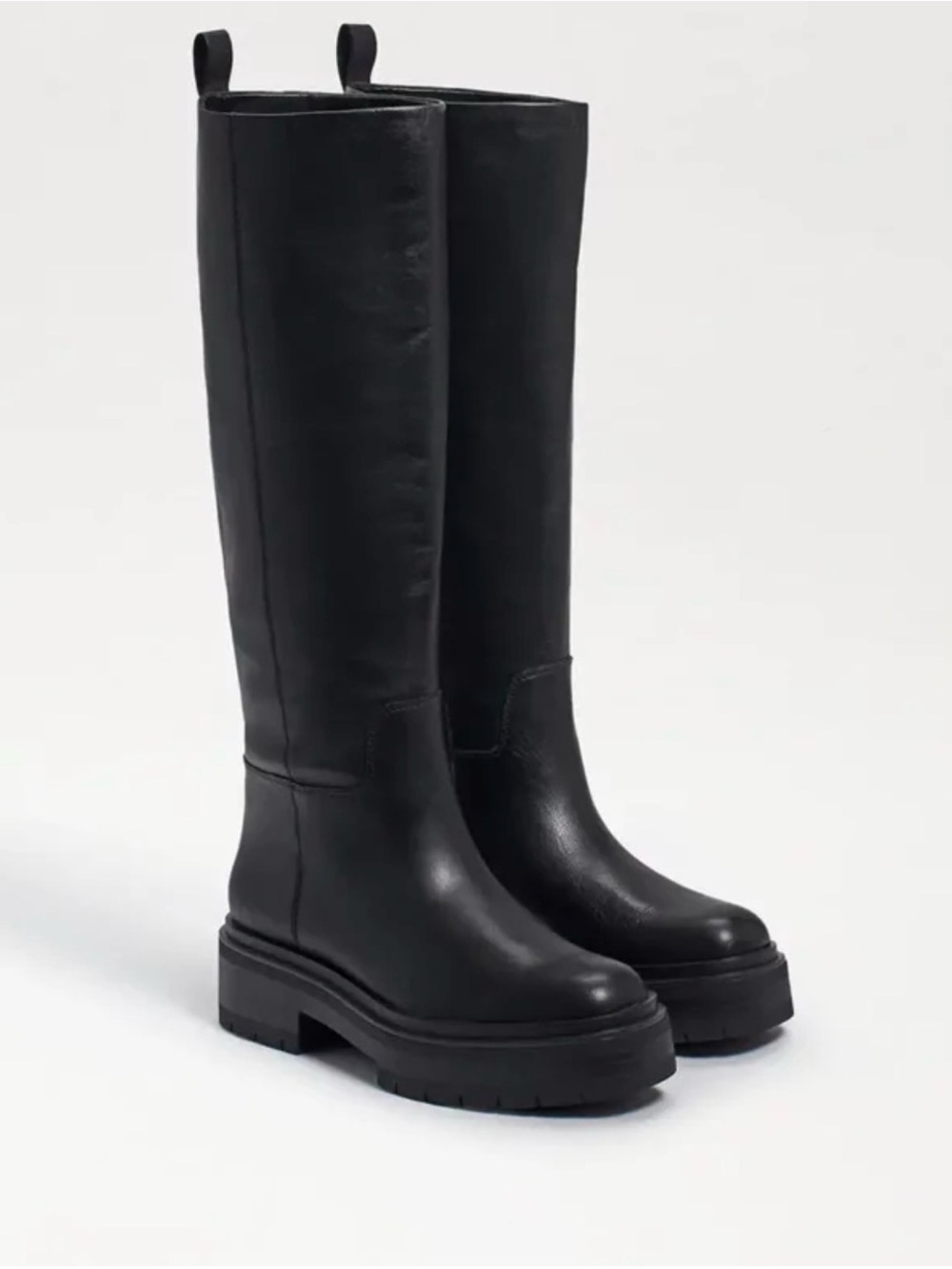 Sam Edelman Leather Larina Lug Sole Black Knee-High Platform Boots